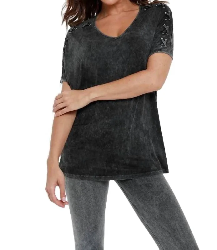 Weekend Exclusive Braided Short Sleeve Tunic In Charcoal