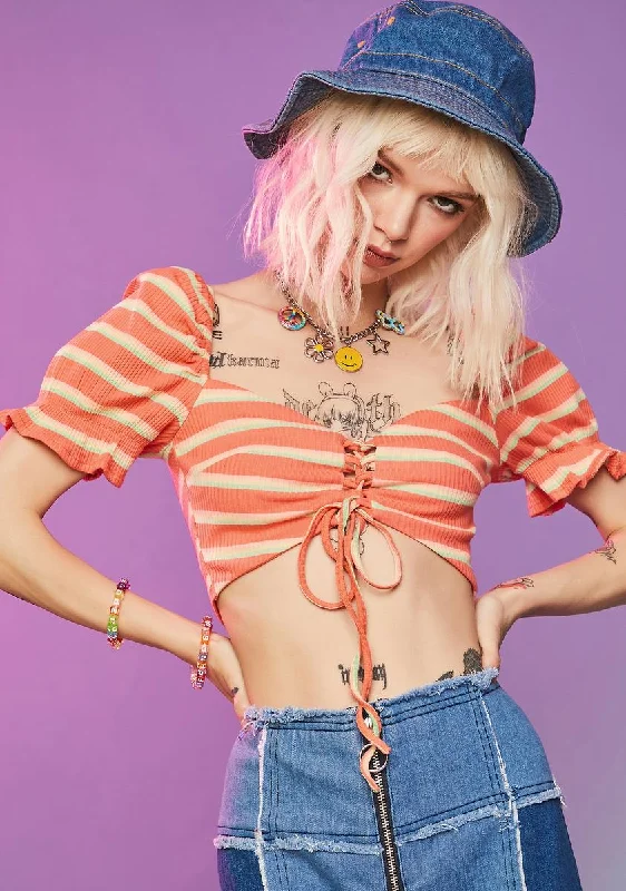 Anniversary Sale Feel The Energy Lace Up Crop Top