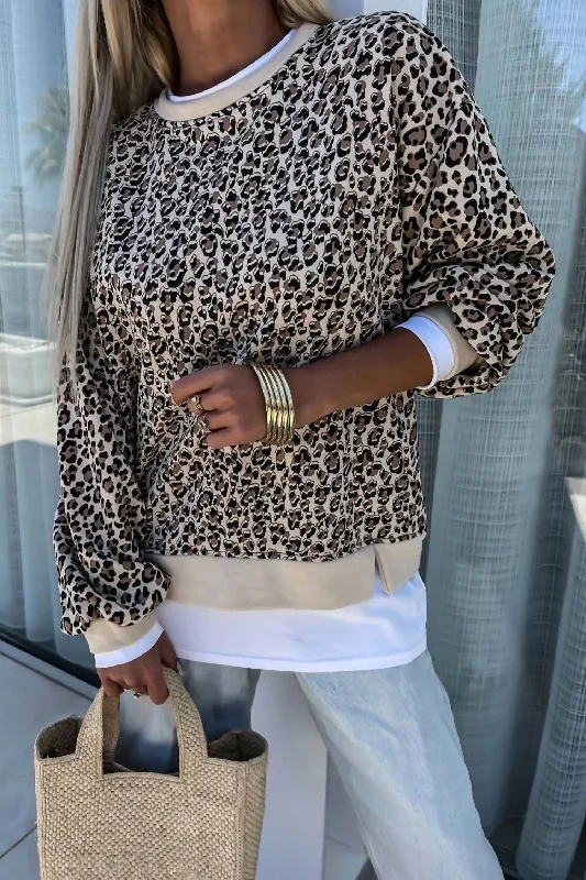 Absurdly Cheap Sale Leopard Print Long Sleeves Shirt In Tan/black