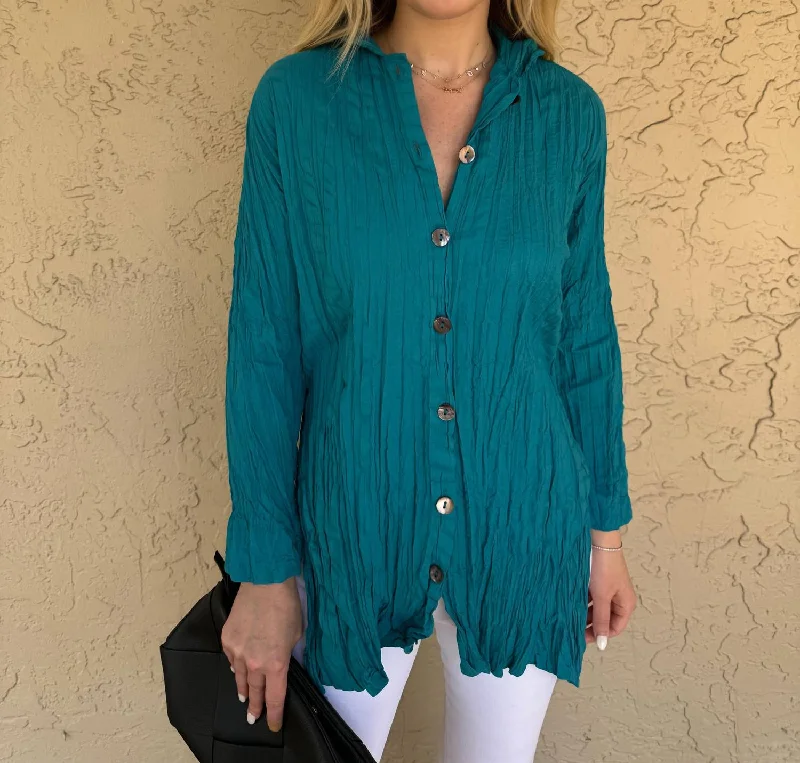 Feminine Luxe Style Sale Open Side Shirt In Cyan