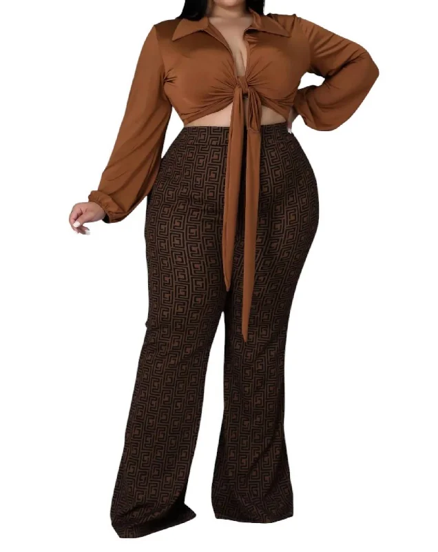 Seasonal Clearance Top And Pant Set In Brown Multi