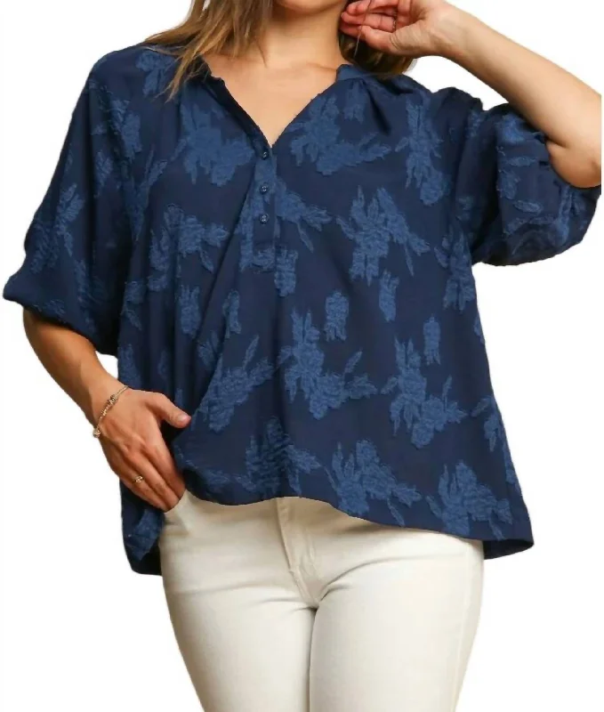 Limited-Time Offers On Top Styles Floral Burnout Top - Plus In Navy