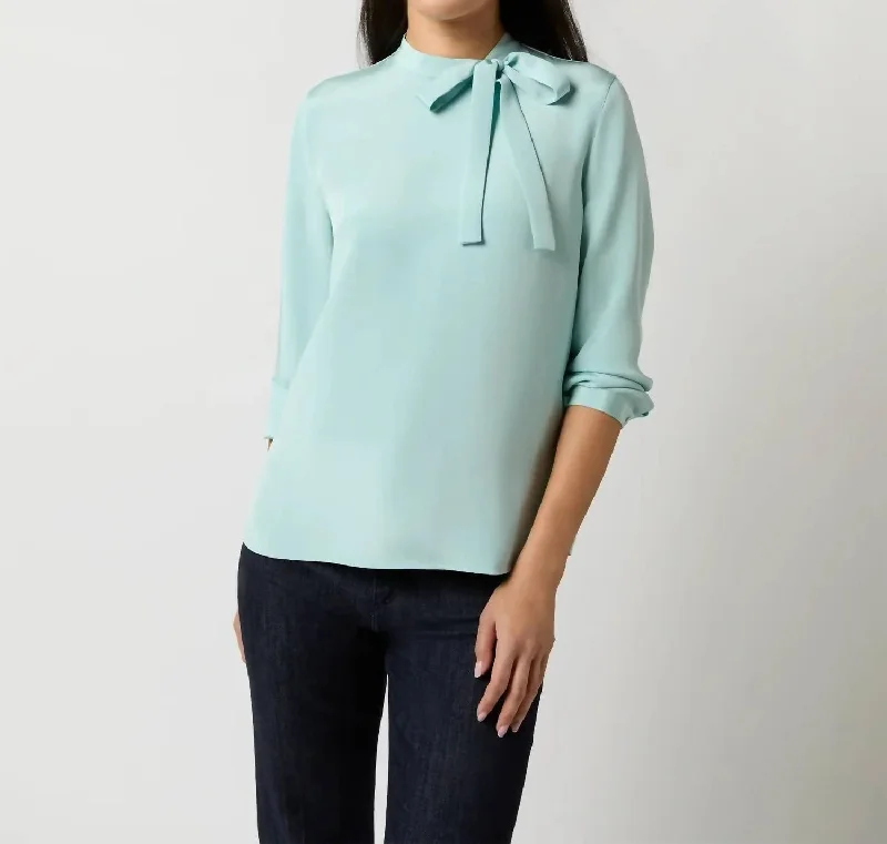 Fashion Deal Pippa Tie Neck Blouse In Mist Silk
