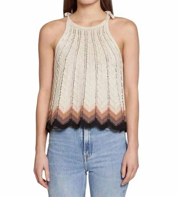 Stay Ahead In Style Zig Zag Stitch Flared Halter Tank In White