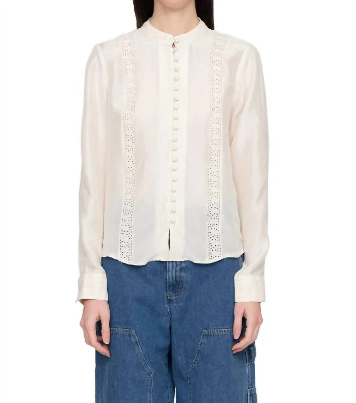New In This Season Elea Silk Habotai Button Down Top In Ivory
