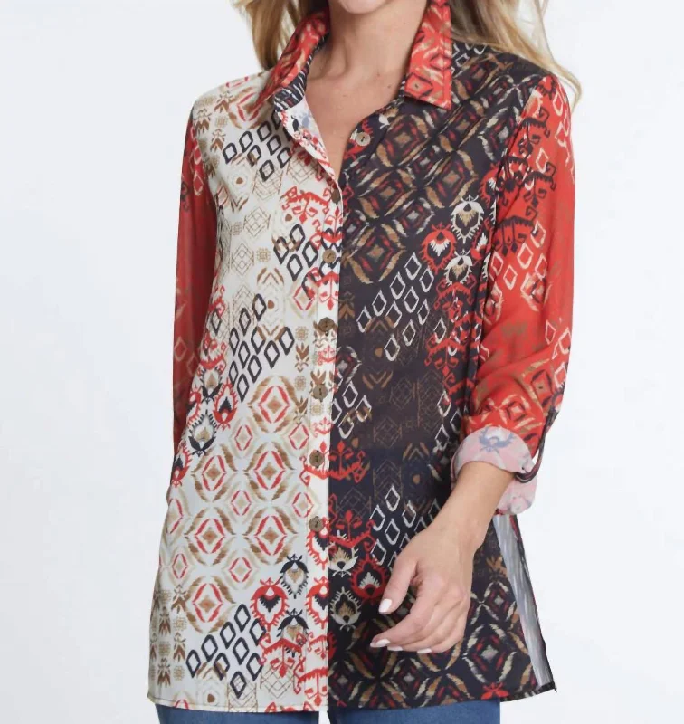 Flash Sales Roll Tab Cuffed Long Sleeve Button Front Shirt In Multi