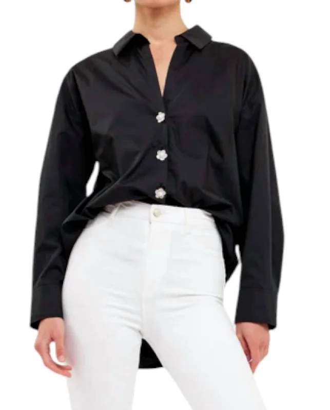 Seasonal Clearance Oversized Button Down Shirt In Black