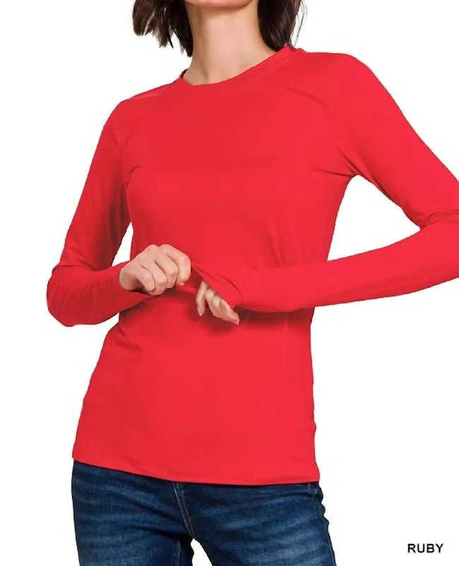 Fashion Deal Back To Basics Round Neck Long Sleeves Tee - Plus In Red