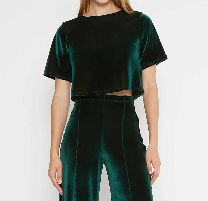 Discount Extravaganza Velvet Short Sleeve Top In Emerald