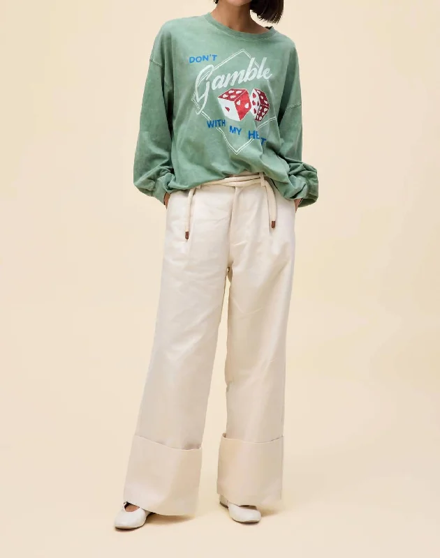 Insane Discount Onslaught Don't Gamble With My Heart One Size Long Sleeve In Stone Green