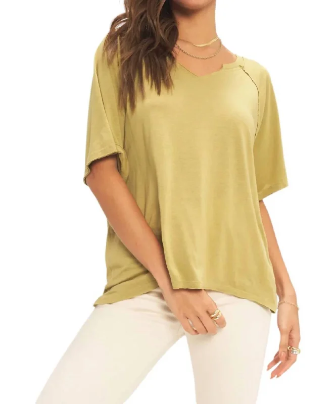 Trend Forward Threads Shaw Notch Neck Vintage Wash Tee In Martini Olive