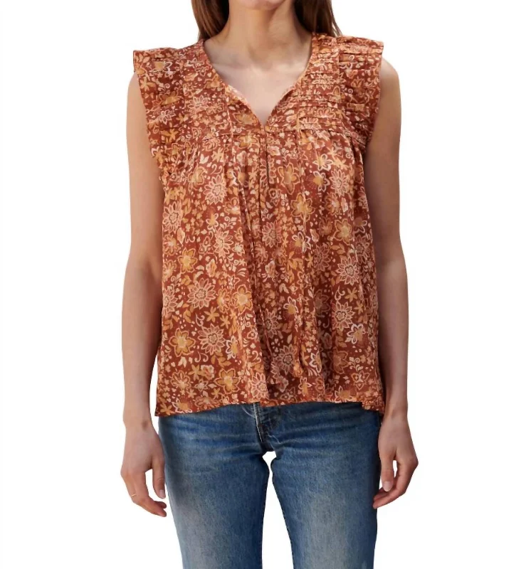 Limited Time Offers Floral Flutter Sleeve Blouse In Curry