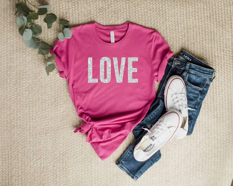Savings That Make A Statement Women's Love Glitter Graphic Tee Shirt In Pink