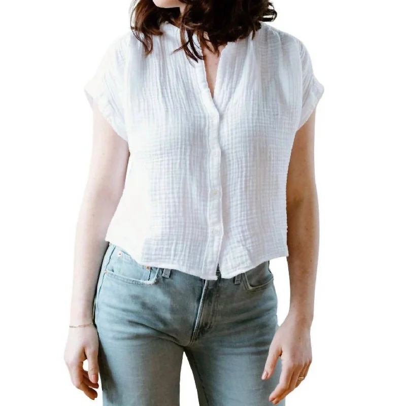Contemporary Casual Deals Cotton Gauze Short Sleeve Top In White