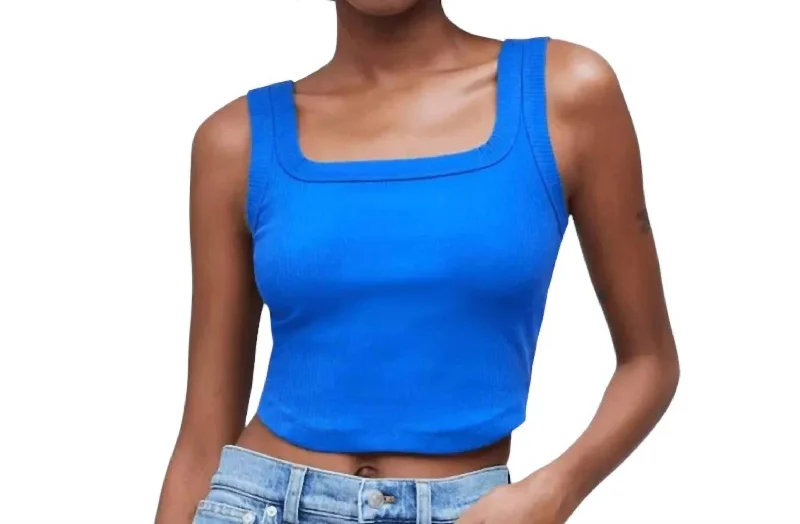 Fashion Forward Femininity Tailored Crop Tank Top In Sleekhold In Pure Blue
