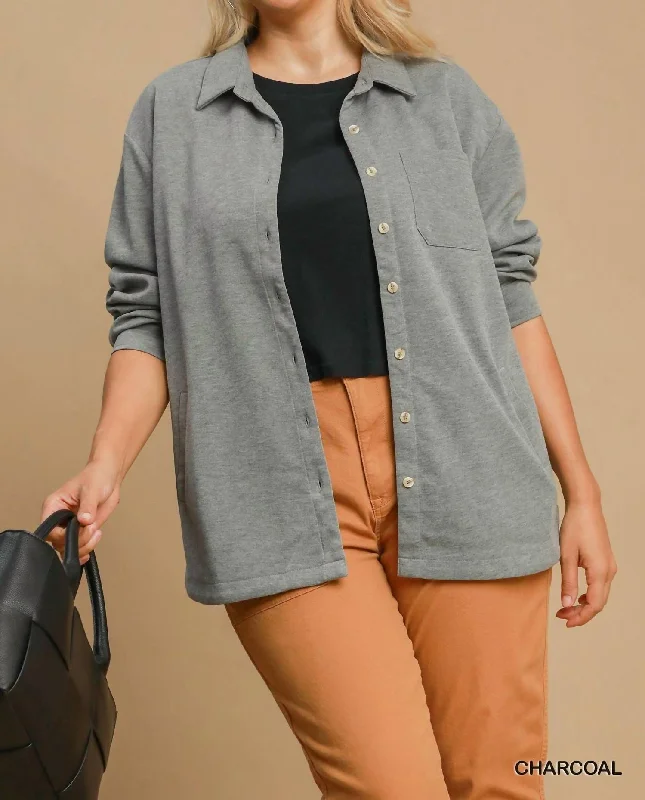 Stylish Statements Oversized Shirt Jacket Plus In Charcoal