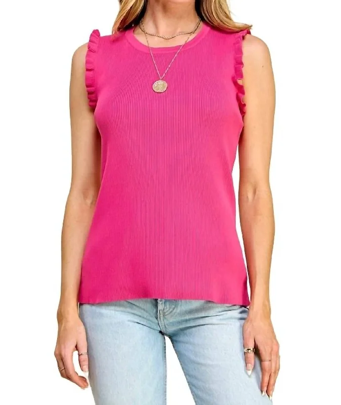 Step Ahead, Lead The Trend Sleeveless Ribbed Top In Fuchsia