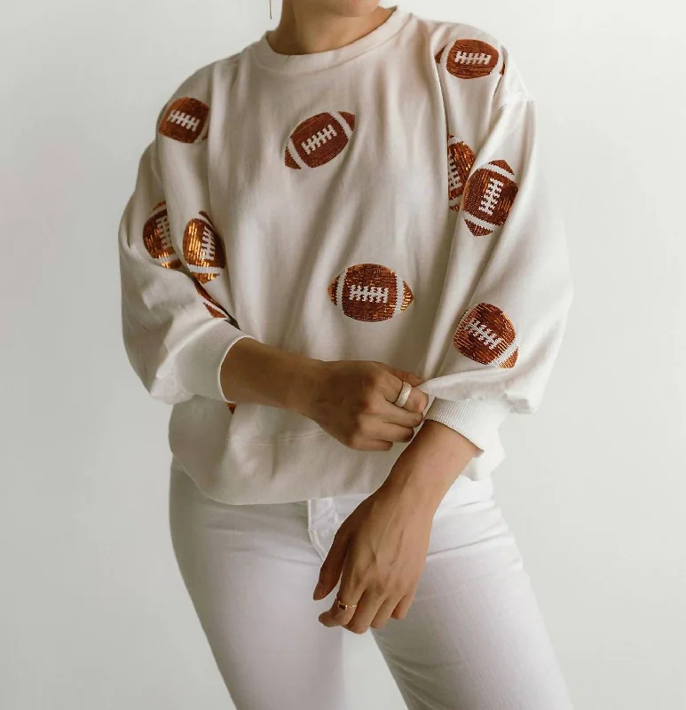 Affordable Trendy Fashion Sequin Football Millie Sweatshirt In White, Orange