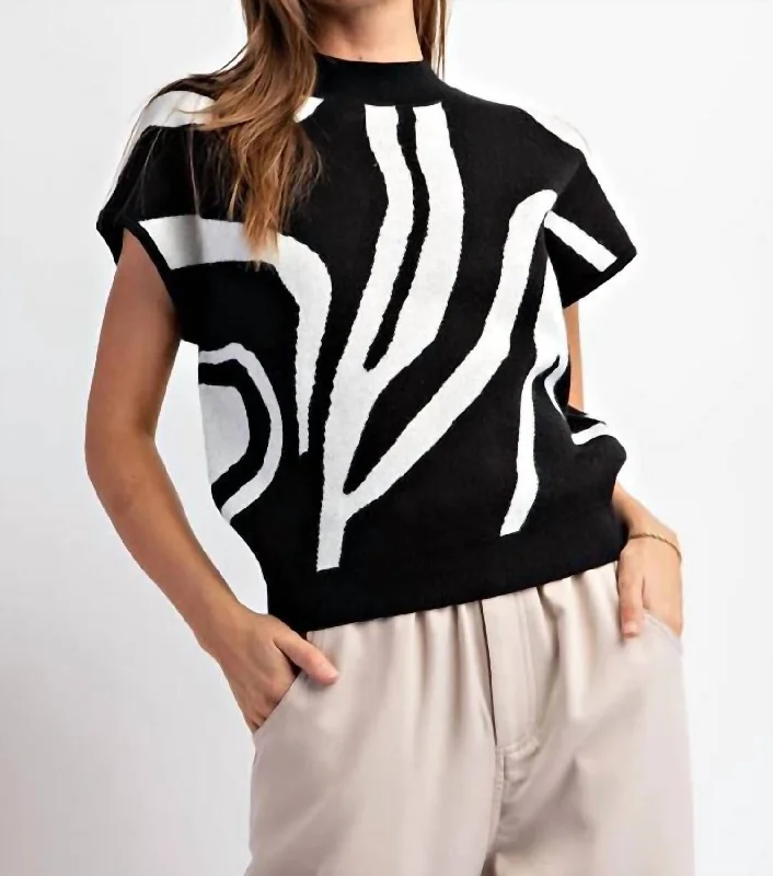 Comfortable Chic Swirl Print Mock Neck Top In Black