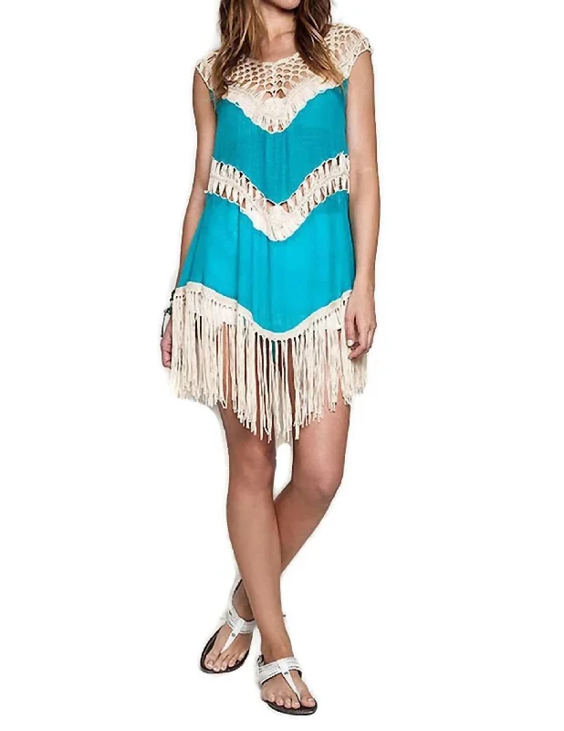 Bid Farewell To The Old Season Crochet Fringe Tunic In Blue