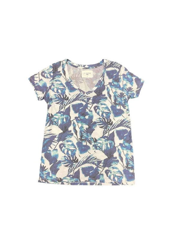 New Season Fashion Preview Midnight Blues V Neck In Midnight Blue/palm Print