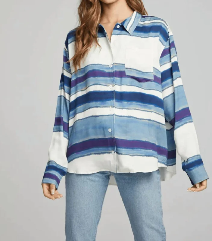 Casual Chic Deals Saville Button Down Top In Pacific Stripe