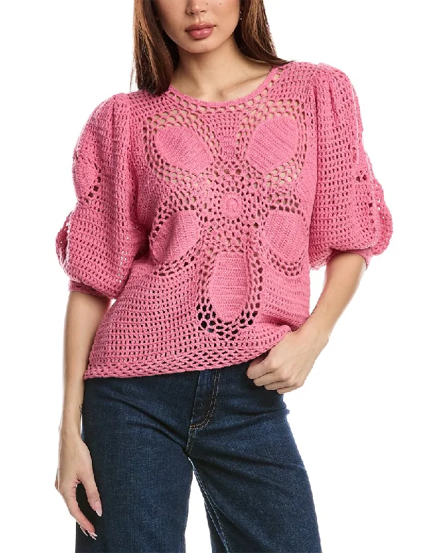 Massive Selection Sale FARM Rio Blush Flower Draw Crochet Blouse