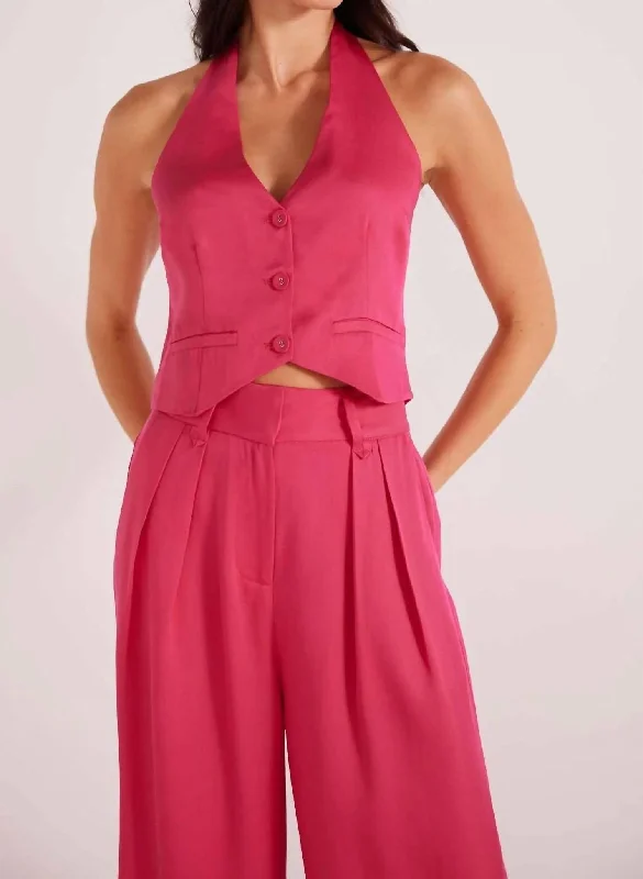 Playful Fashion Offers Button Front Halter Top In Orchid