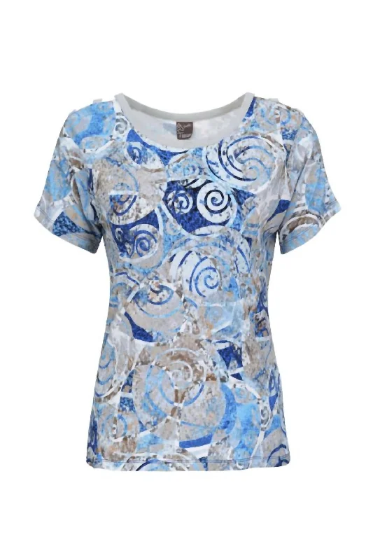 Cozy Chic Promotions Printed Open Shoulder Top In Blue