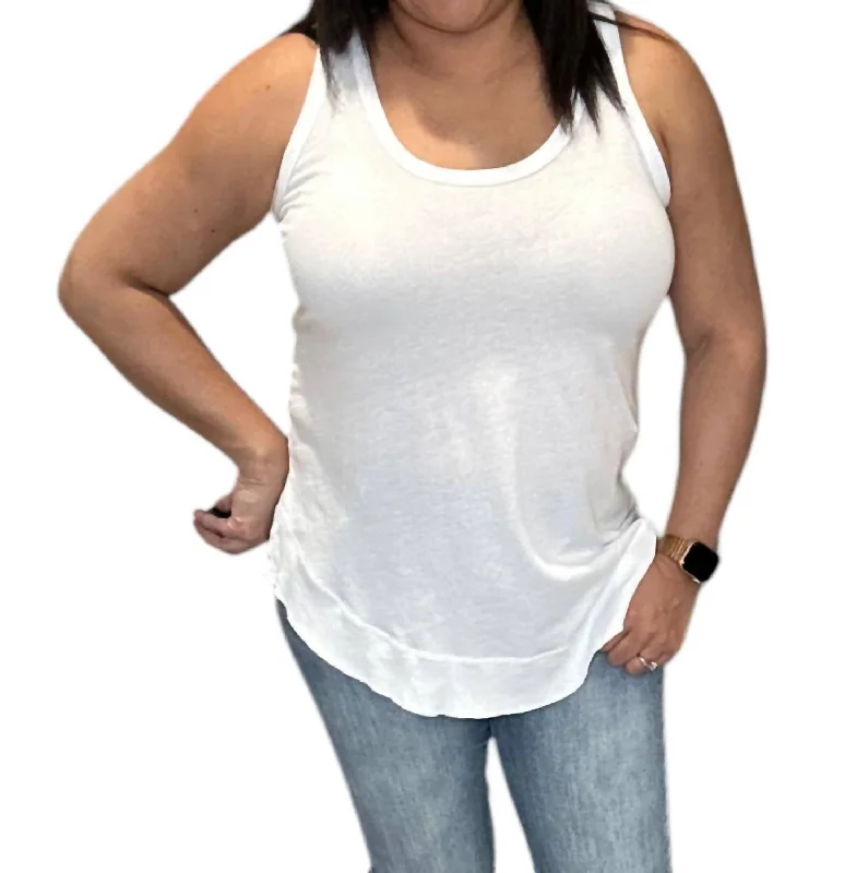 Limited Stock, Grab Yours Today Ribbed Curved Hem Tank Top In White