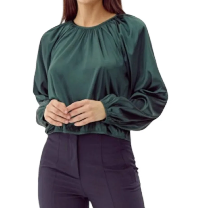 Affordable Luxury Fashion Nadia Balloon Sleeve Blouse In Hunter Green