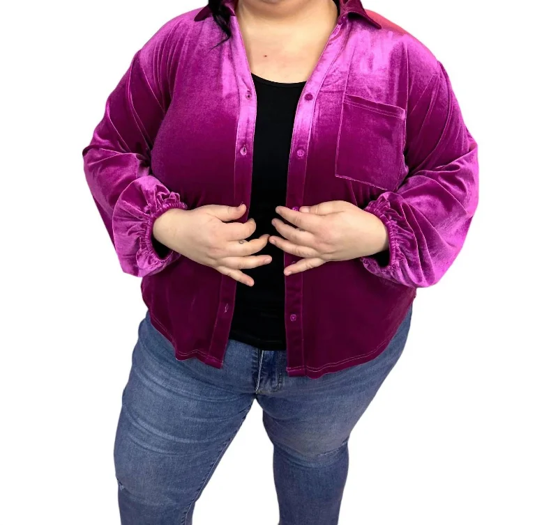Best Prices Of The Season Happening Now Long Sleeve Buttoned Velvet Top In Rosa