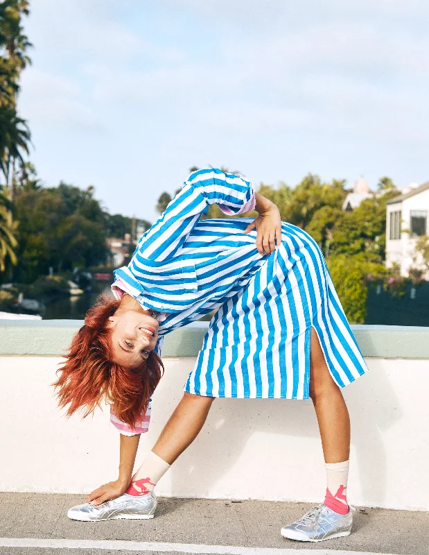 Style Beyond Borders Sundry Candy Striped Long Sleeve Shirt Dress in Azure