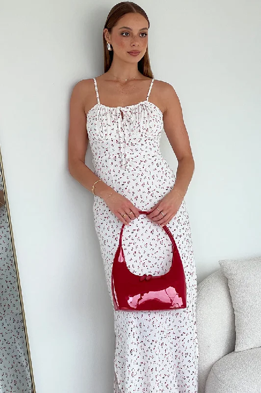 Stylish Looks White Ditsy Midi Dress Gathering Bust Sleeveless