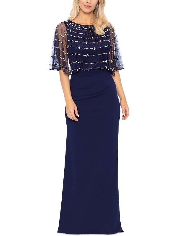 Limited Time Offer Womens Mesh Overlay Embellished Evening Dress
