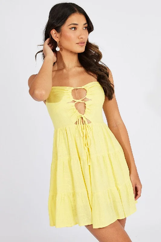 Effortless Chic Apparel Yellow Fit And Flare Dress Strappy Mini