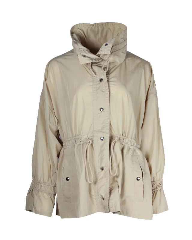 Vintage Style Clothing Sale Moncler Deel Drawstring-Waist Short Parka in Beige Nylon